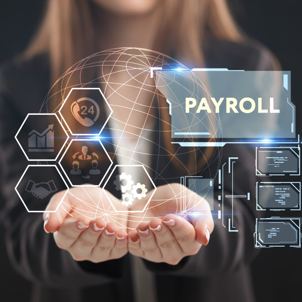 The concept of business, technology, the Internet and the network. A young entrepreneur working on a virtual screen of the future and sees the inscription: Payroll
